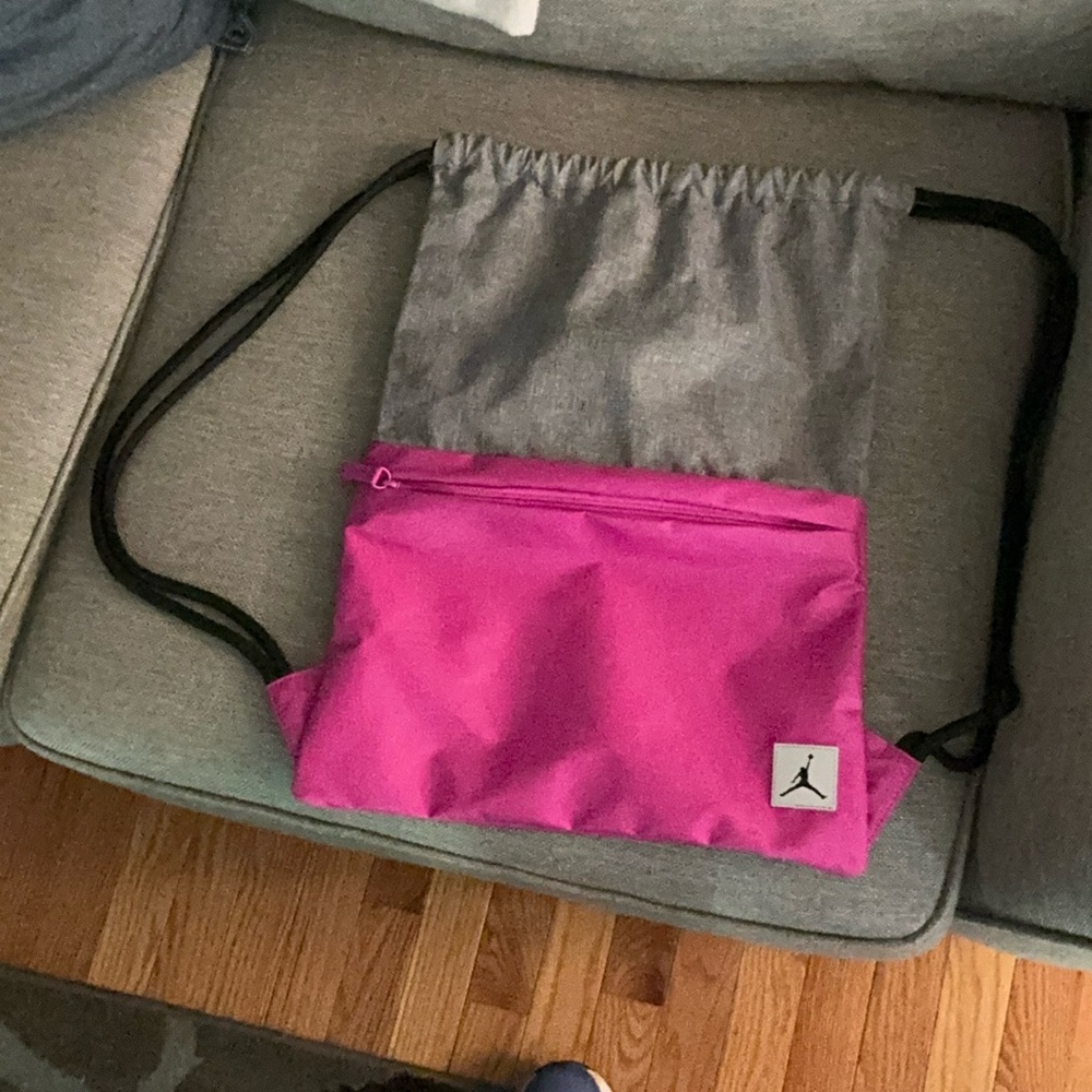 Jordan Pink and Gray Drawstring Backpack